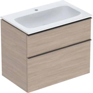 Geberit Комплект стенен долен шкаф Geberit iCon, дъбово покритие, 2 чекмеджета и мивка 75 см, бял (502.336.JH.1)
