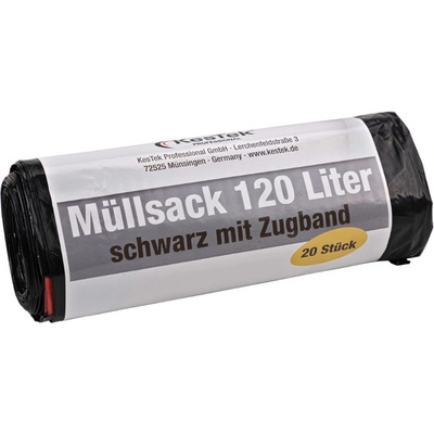 KesTek Pytle na odpadky se stahovací šňůrkou 120 l 40µm 20 ks černé