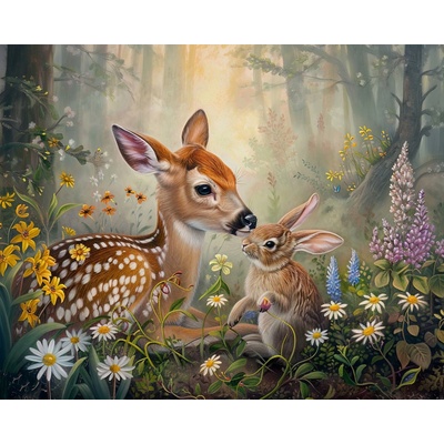 ZUTY Obrazy na stenu - SRNEC A KRÁLIK V KVETOCH Rámovanie: bez rámu a bez vypnutia plátna, Rozmer: 40x50 cm