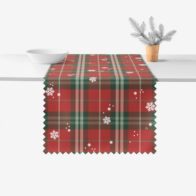 Goldea vianočný behúň teflónový červené káro s vločkami 20x120 cm