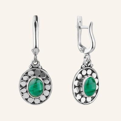 SilveAmo Visiace strieborné náušnice s malachitom Jiva C5MX5004