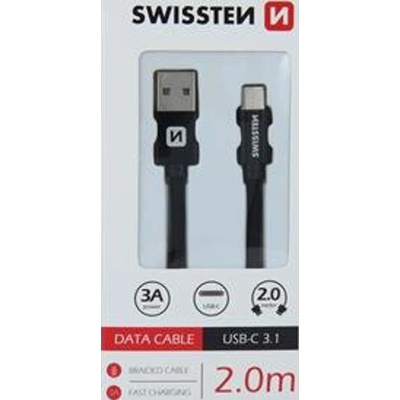 Swissten 71521301 USB 2.0 typ A na C, USB 2.0, zástrčka A - zástrčka C, opletený, 2m, černý
