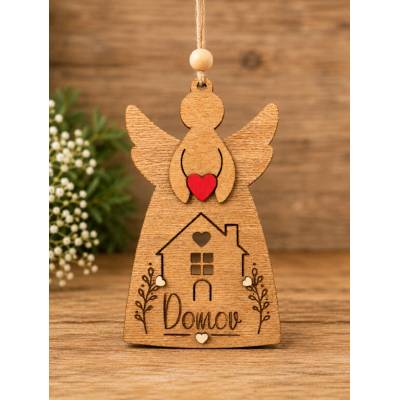 Dekorace z Řečice Dřevěný Anděl Domov 20cm