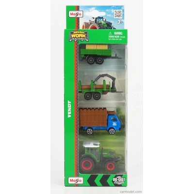 Maisto Fendt Set 4x 209 Vario Tractor 2022 Truck Trailer Zelená Modrá Hnědá 1:64