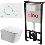 Fluminia Комплект тоалетно казанче с вградена рамка Alcadrain AM101/1120 и бял капак M770, плюс тоалетна чиния Fluminia Paris с капак с плавно затваряне (B2350+AM101/1120+M770)