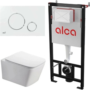 Fluminia Комплект тоалетно казанче с вградена рамка Alcadrain AM101/1120 и бял капак M770, плюс тоалетна чиния Fluminia Paris с капак с плавно затваряне (B2350+AM101/1120+M770)