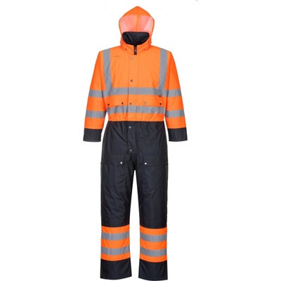 Portwest S485 HI-VIS Contrast kombineza zateplená reflexná kombinéza HV oranžová/námorná modrá 4XL