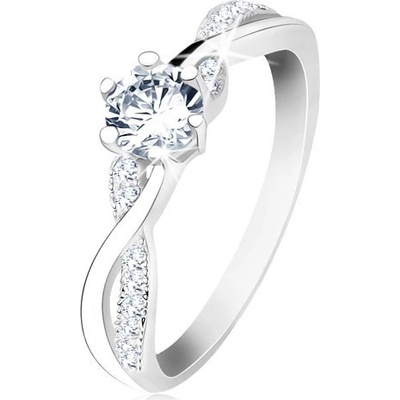 Šperky eshop Stříbrný prsten 925 zvlněná propletená ramena čirý zirkon S61.04