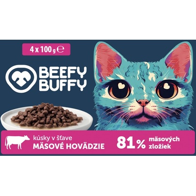 Beefy Buffy cat mäsové hovädzie kúsky 4 x 100 g