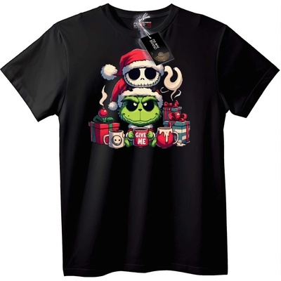 NOONEBRAND Тениска Grinch и Череп Коледна - 2XL, White
