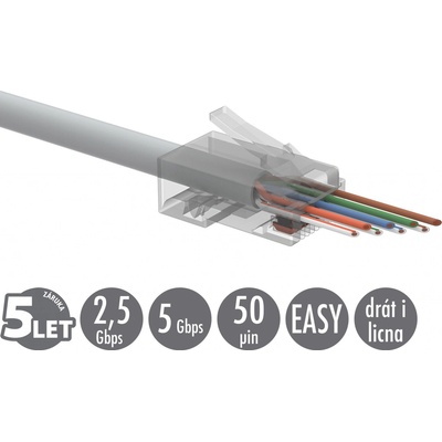 SOLARIX Univerzální EASY konektor RJ45 CAT6 UTP 8p8c na drát i licnu SXRJ45-6-UTP-EASY 100ks 11239002
