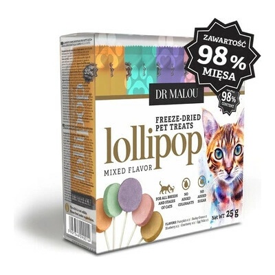 DR MALOU Lollipop Mixed Flavor Lízanky lyofilizované mäsové pre mačky 25 g 15 ks