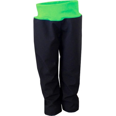 Dětské softshellové kalhoty bez kapes NEZATEPLENÉ černé se zeleným nápletem Elfino Nohavice zakončení Typ A Vnitřní náplet ELFINO SOF NEZATEPLENÉ
