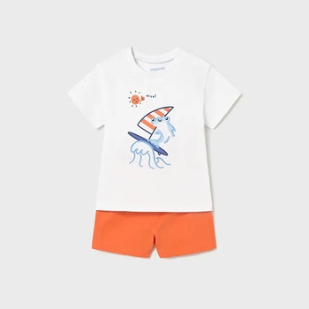Mayoral Комплект трико 2 части бяла тениска и оранжеви къси панталони за бебе момче Mayoral