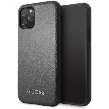 GUESS Iridescent Leather Hard Case - дизайнерски кожен кейс за iPhone 11 Pro Max (черен)