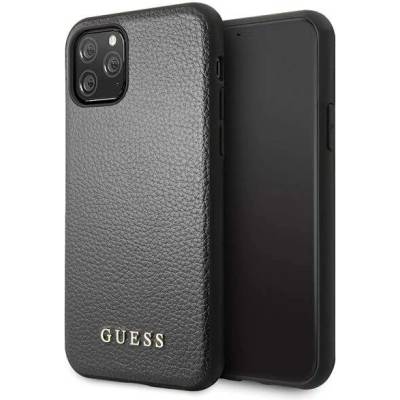 GUESS Iridescent Leather Hard Case - дизайнерски кожен кейс за iPhone 11 Pro Max (черен)