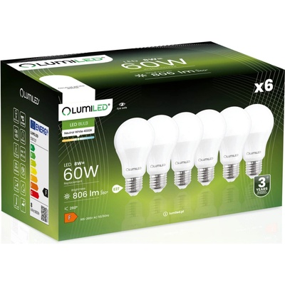 Lumiled 6x LED žárovka E27 A60 8W = 60W 806lm 4000K Neutrální bílá 260°