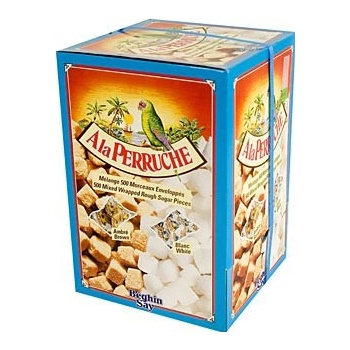 La Perruche hnědý a bílý kostkový cukr třtinový jednotlivě balený karton k postavení 2 5 kg