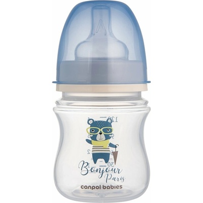 Canpol babies dojčenská antikoliková fľaša široká EasyStart Bonjour Paris modrá 120 ml