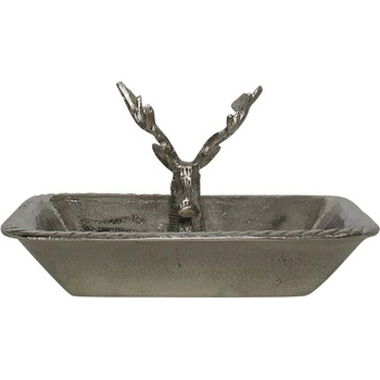 Mars & More Strieborná kovová miska s hlavou jeleňa 21 x 21 x 13 cm