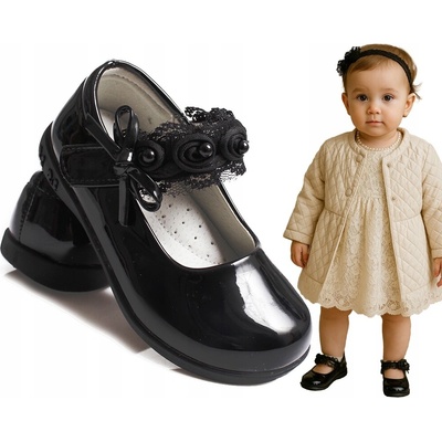 Balerínky s krajkou, kožená vložka perly černé