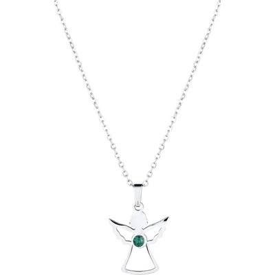 Pavona Oceľový náhrdelník anjel so Swarovski kryštálmi zelený 42043.3