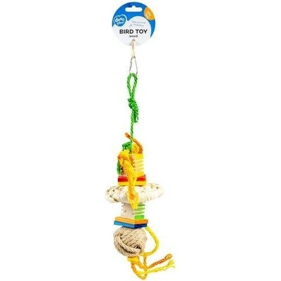 Duvo+ Play Time Závesná farebná hračka pre exoty s kockami z borovicového dreva, z konopných lán, sisalom a listami z kukurice 10,5x10,5x35cm