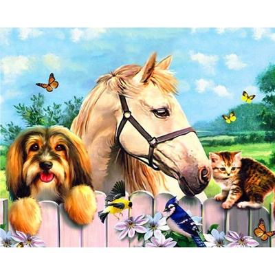 Diamantové malování - Kůň, pes a kočka 40 x 50 cm