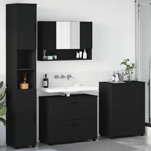 vidaXL Комплект мебели за баня 4 бр. Черно 35 x 30 x 192 см (3393084)