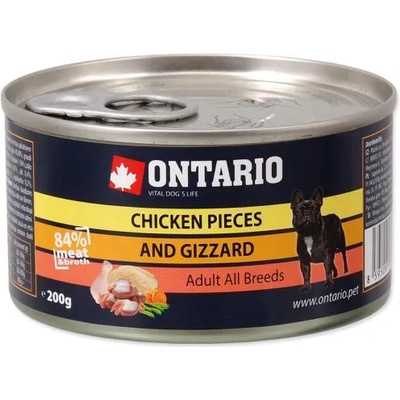 ONTARIO Can Chicken Pieces + Gizzard - консерва за кучета с пилешки хапки и шкембе 200 гр, Чехия 214-2002