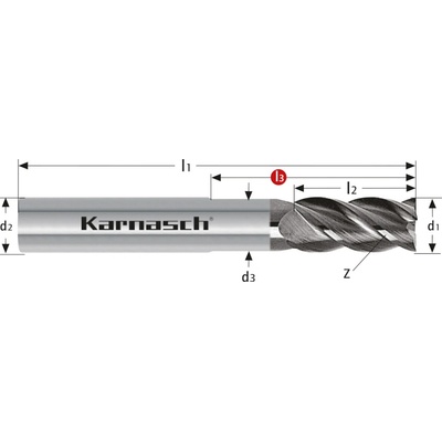 Karnasch 3063420500 | Tvrdokovová stopková fréza, zrazené ostrie 5/0,1-57x6 mm, Z=4
