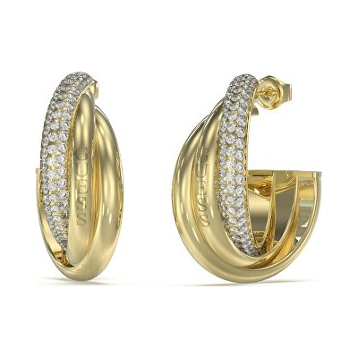 Guess Originálne pozlátené náušnice so zirkónmi Perfect JUBE04064JWYGT/U číra, zlatá