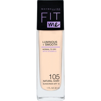 Maybelline Fit Me! Luminous + Smooth SPF18 Foundation 105 Natural Ivory tekutý make-up pre zjednotenú a rozjasnenú pleť 30 ml
