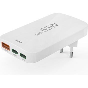 Hama Бързо мини зарядно, 65W, 2x USB-C, 1x USB-A, PD, плоско, бяло (HAMA-201976)