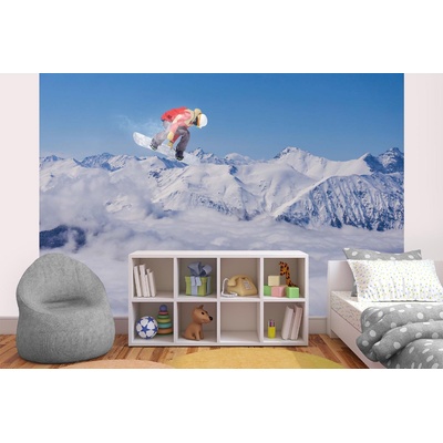 DIMEX ART Самозалепваща се флизелинова фототапета летящ сноубордист в планината 375 x 250 см