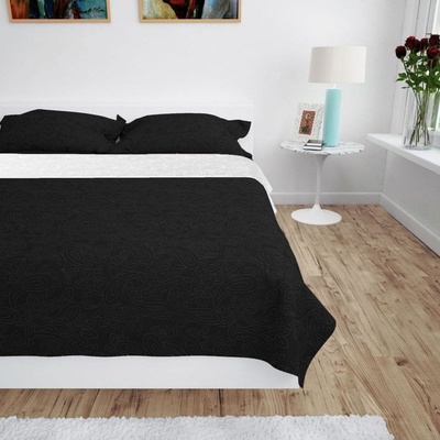 Vidaxl Obojstranná posteľná prikrývka čierno-biela 170x210