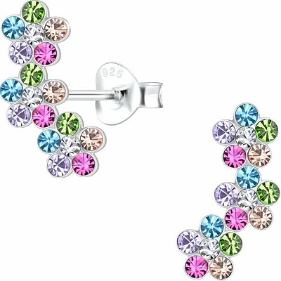 Nefertitis 32889 Stříbrné náušnice pecky se zirkony BAREVNÉ KYTIČKY NF62519 14 mm, 0,37 g