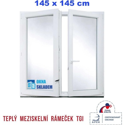 ERKADO Plastové dvoukřídlé okno 1450 x 1450 mm bez sloupku (štulp) pravé, Bílé / Antracit