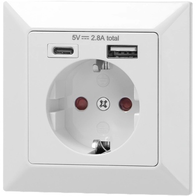 ORNO Контакт ШУКО 2p+e 16a + usb тип a+c 2.8a 14w цвят бял - or-ae-13232(gs) (or-ae-13232(gs))