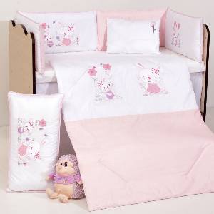Dizain Бебешки спален комплект Бродерия Розови Зайчета Ластик Цип Comfort Line
