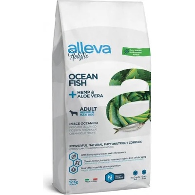 DIUSAPET Alleva® holistic (adult medium/maxi) ocean fish + hemp & aloe vera - пълноценна храна за пораснали кучета над една година, от средни и едри породи, Италия - 12 кг 2424