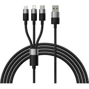 Forever Кабел USB - micro USB + Lightning + USB-C, 3в1 StarSpeed, 1.2м, 3.5A, черен - Baseus