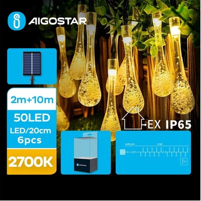 Aigostar LED Solární dekorační řetěz 50xLED 8 funkcí 12m IP65 teplá bílá | AI0411