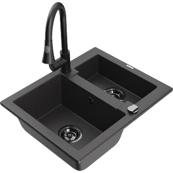 Mexen Carlos гранитна мивка с 1, 5 камери с кухненски смесител Elia, черна на (6518-76-670101-70-B)