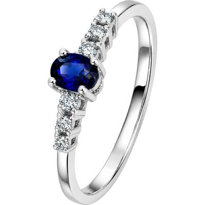 Zlaton Prsten bílé zlato s modrým safírem a diamanty N19062603418