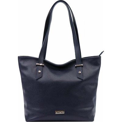 MiaMore dámska kožená kabelka 01-058 DOLLARO navy shopperbag s prírodnou kožou a strieborným kovaním