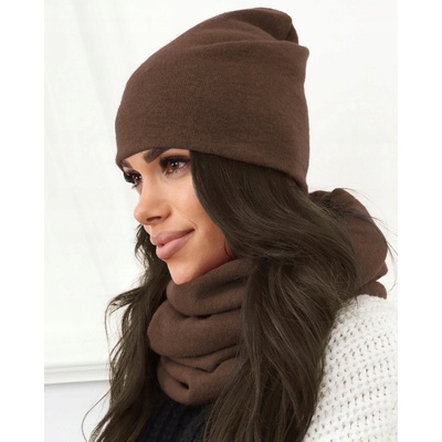 Fashionweek Moderni zimní set čepice a šála pletený tunel FAN01/K40 Hnědý