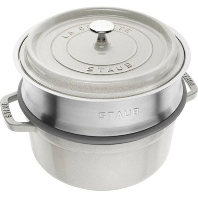 STAUB Cocotte hrnec kulatý s napařovací vložkou, 24 cm/3,8l, bílý lanýž 1010575