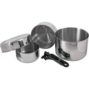 BasicNature Комплект съд Basic nature Biwak Stainless Steel 3 Pot set - Metallic - размер 0, 75 + 1, 1 + 2, 8 l (532-0370-0111)