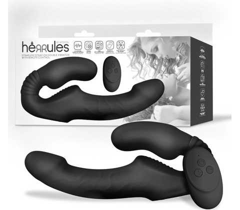 Herrules Strapless Strap-On Double Vibrator with Remote Control Black